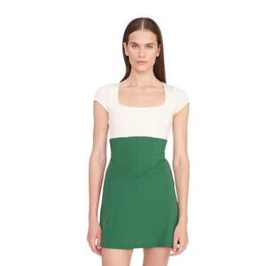 STAUD Women's BACKSPIN DRESS Court Green Ivory built-in Shorts size Small